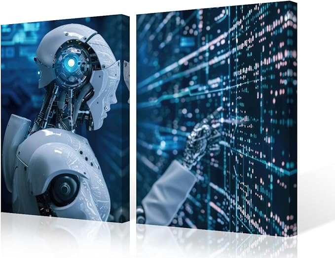 Big Data Analysis Wall Decorations for Living Room Decor Robot Posters & Prints Wall Art Wall Decor AI Intelligence Artwork for Wall Decor Painting for Home Office Room Decor, 24" Wx16 H