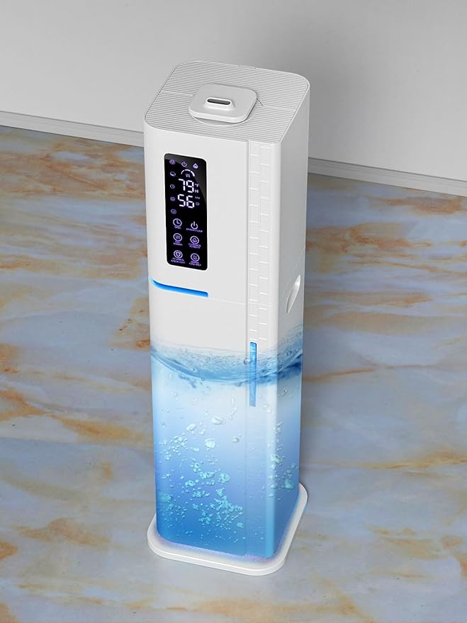 Humidifier with Warm & Cool Mist - 2.64Gal Top Fill, 500 sq ft Coverage, 60H Runtime, Remote, Humidity Control, Aroma Tray & Mood Light (Yellow/Blue)