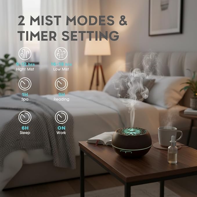 Essential Oils Diffuser Set for Home,Large Capacity 550ml Diffuser with Remote Control for Large Room,Mini Humidifier with LED Night Lights for Office Room Decor Gift for Women Men(Dark Wood Grain)