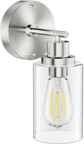 GORDNWE 1-Light Bathroom Wall Sconce, Brushed Nickel Vanity Light, Modern Wall Light Fixture with Clear Glass Shade and E26 Bulb Base, Wall Lamp Wall Mount Light Fixtures for Mirror, Bedroom, Hallway
