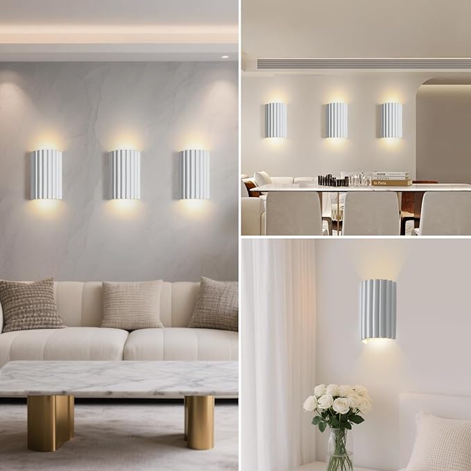 ZEROUNO White Resin Modern LED Wall sconces Hardwired Indoor Wall Lights Up and Down Wall Mount Wall Lamp Fixture for Living Room Bedroom Hallway Corridor Conservatory Stairs (with E12 Bulbs)