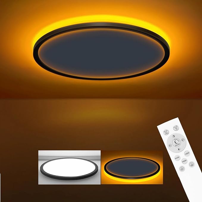 zemty 7 Inch LED Ceiling Light with Night Light 1800K, 3000K/4000K/6500K Dimmable Light Fixtures with Remote Control,12W 1200lm Flush Mount Ceiling Lamp for Bedroom LivingRoom Bathroom Kitchen-Black