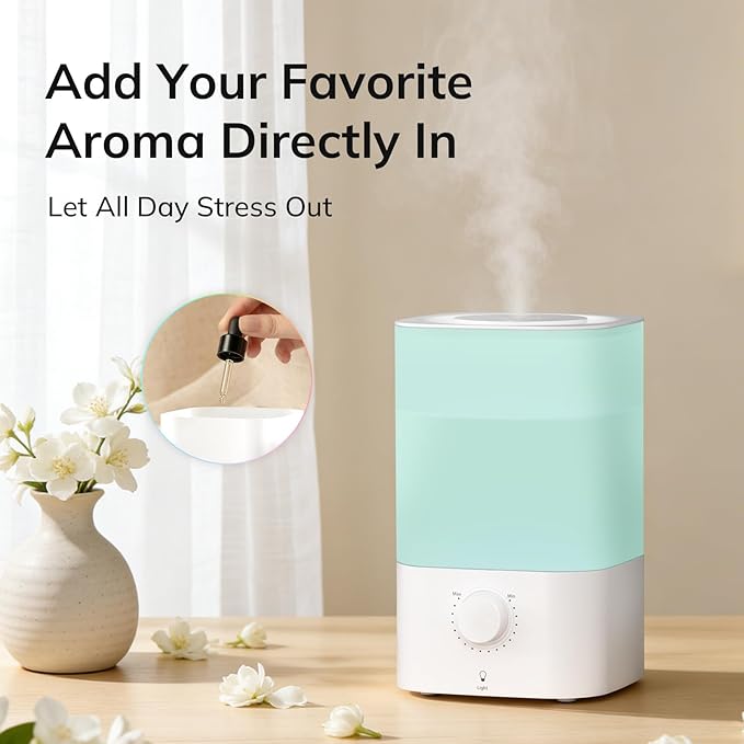 ZAFRO 3.2L Cool Mist Humidifier for Bedroom, 7 Color LED Night Light, Top Fill Design & Multiple Mist Levels, 24 dB Quiet Ultrasonic Comfort Humidifiers, White, Konb Control