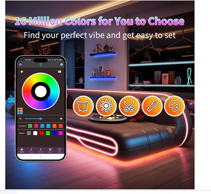 Led Lights for Bedroom 65.6ft (1 Roll), Color Changing RGB Led Strip Lights with 60 Keys Remote and App Control, Music Sync Led Lights for Room Kitchen Party Home Decor