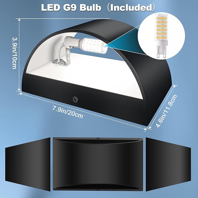 8 Pack Black Modern LED Wall Sconce Hardwired Indoor Wall Lights Up and Down Wall Mount Light for Living Room Bedroom Corridor Hallway Conservatory Cool White 6000K(with G9 Bulbs)