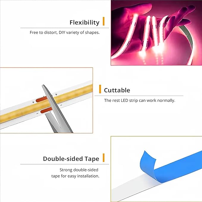 5V USB LED Light Strip, COB LED Strip Lights, Pink 5V LED Lights, Small LED Strip Light, TV Lights for TV Under Cabinet Kitchen Living Room Shelving or Displays (Pink, 3.28ft)