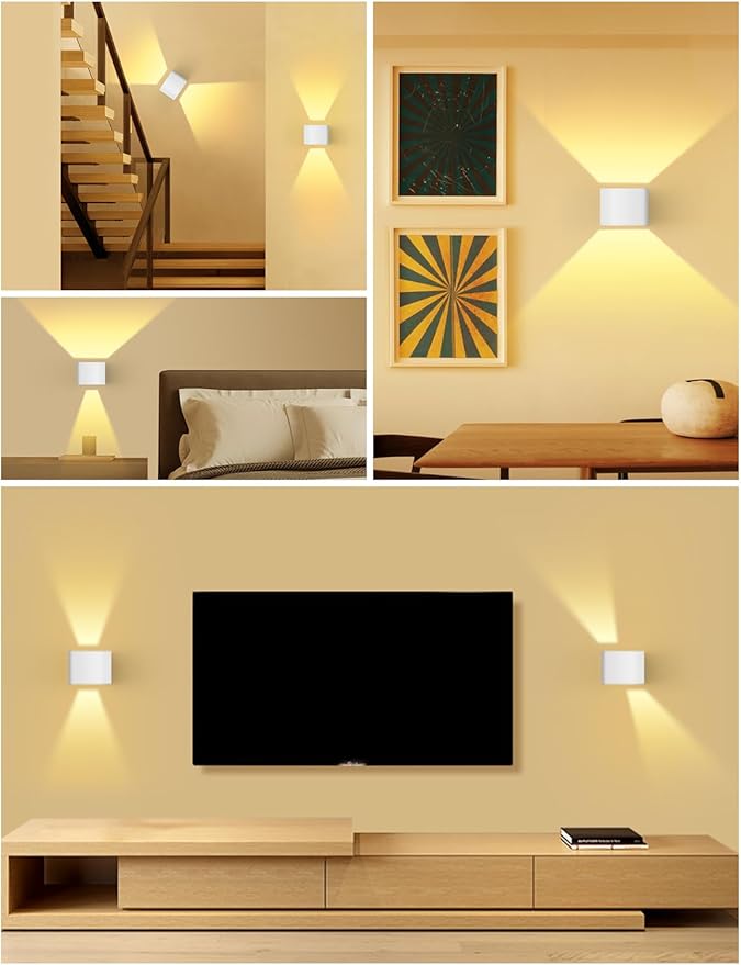 Battery Operated Wall Lamps with Motion Sensor, 6000mAh Rechargeable Wireless LED Sconce with Remote Control, Stepless Dimming, 2700-6500K, Adjustable Beam Angle, White Wall Lights for Bedroom, 2-Pack