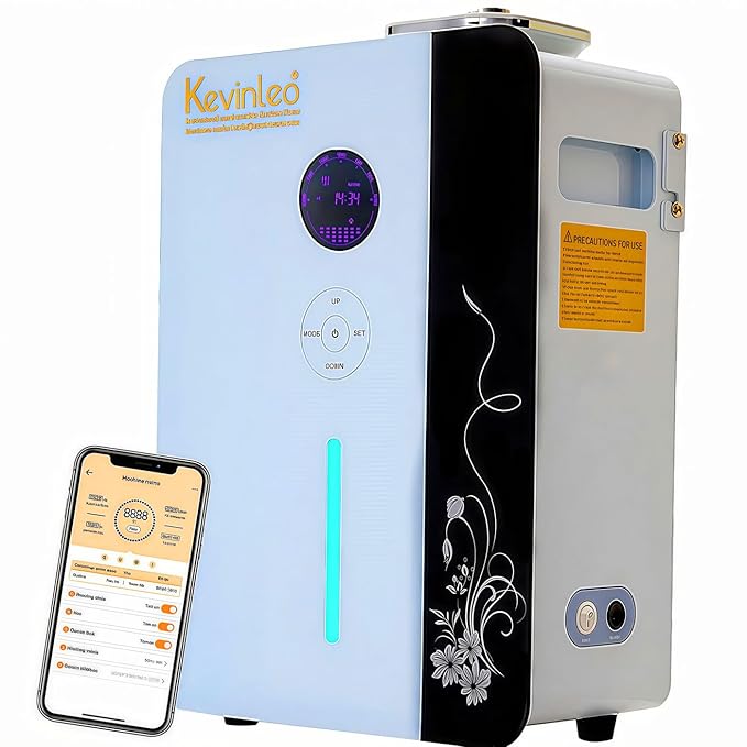 Kevinleo Scent Diffuser Machine WiFi Control for 7,500 Sq.Ft Large Spaces, 800ml Aromatherapy Nebulizing Waterless Diffuser Lasting-Long Fragrane,Essential Oils Diffuser HVAC for Office, Hotels