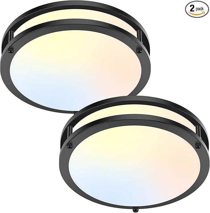 Flush Mount Ceiling Light Black, 30W 4000Lm 5CCT Dimmable LED Ceiling Light Fixture, 2700K/3000K/4000K/5000K/6500K Adjustable 10 Inch for Hallway Bedroom Bathroom Kitchen Closet Offices, Set of 2
