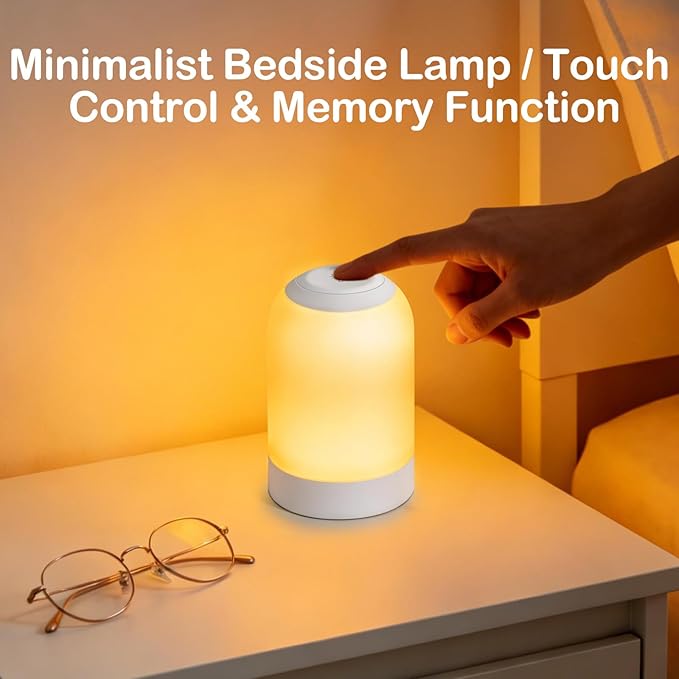 Rechargeable LED Table Lamp, Portable Touch Night Light for Adults and Elders, Dimmable Bedside Lamp with Brightness Memory, Hanging Lantern for Bedroom, Hallway, Camping and Emergency