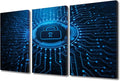 3 Pieces AI Intelligence Wall Art Lock Picture Prints on Canvas Giclee Artwork Wall Decor Security Lock Symbol Framed Art Prints Modern Home Office Room Wall Decor Stretched Ready to Hang, 36" Wx24 H