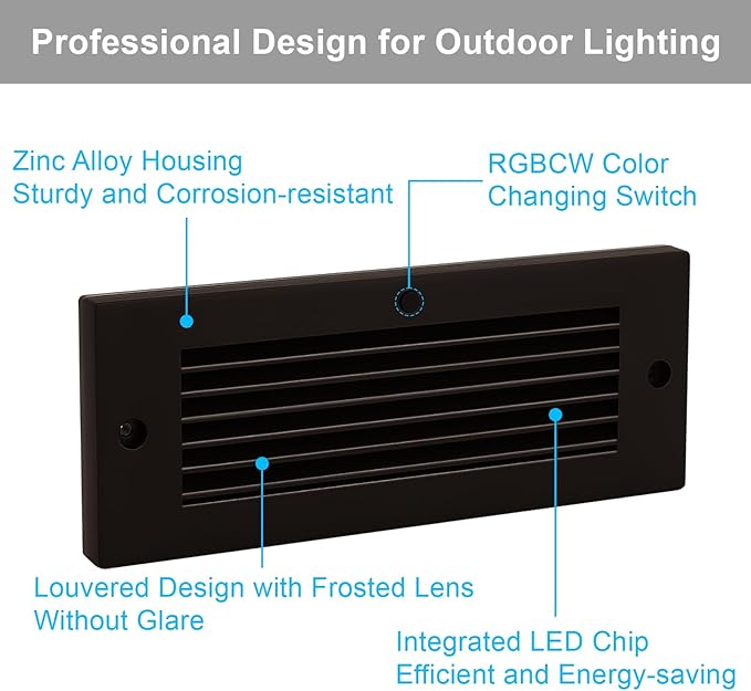 Outdoor Stair Lights, 5W 8.7" 12V LED RGB Color Changing Low Voltage Under Deck Stair Lights Wired for Step Deck Fence Outdoor Waterproof, 0.6'' Ultra Thin Surface Mount, Bronze, 12PK