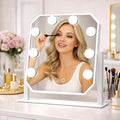 Hollywood Vanity Mirror with Lights, 3 Color Modes LED Bulbs, 5X Detachable Magnifying Mirror, Smart Touch Control, Tabletop Makeup Mirror for Bedroom & Dressing Room, for Her (White)
