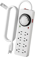 BN-LINK 8 Outlet Surge Protector with Mechanical Timer, 4 Timed & 4 Always-On Outlets, ETL Listed, 4ft Cord, 1875W, for Aquarium, Grow Lights, Christmas Decor, White