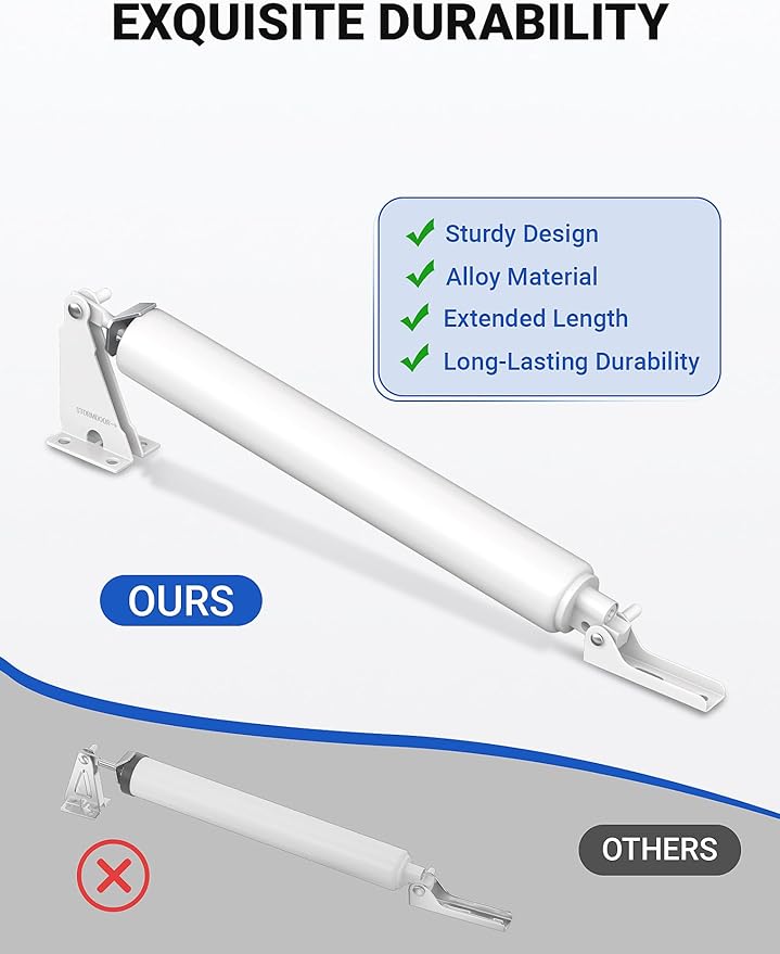 Automatic Storm Door Closer, Pneumatic Screen Door Closer with Adjustable Closing Speed, Window Closer Safety Closure with Hold Open for Storm (White)