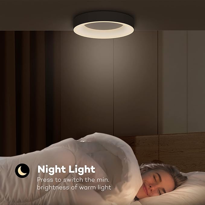 RGB Led Flush Mount Ceiling Light with Remote Control, 11 Inch 24W Black Ceiling Light Fixture, 3000K-6500K Light Color Changeable, Modern Ceiling Lights for Bedroom Kids Room