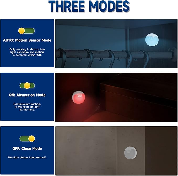 Motion Sensor LED Night Light, Rechargeable LED Stick-On Closet Light with Dusk to Dawn Sensor, Adjustable Brightness for Bedroom, Cabinet, Wall, Stairs, Hallway, Kitchen (2 Pack)