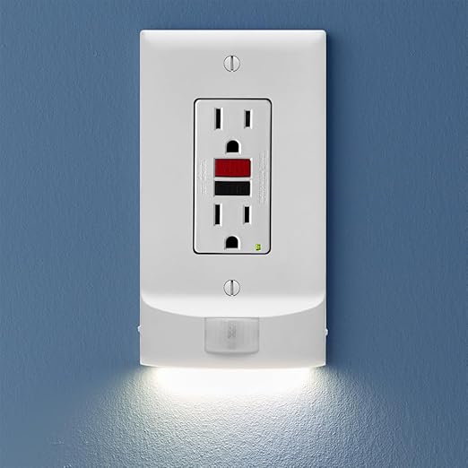 SnapPower 2 Pack MotionLight [for GFCI Outlets] - Motion Detecting LED Night Lights Built-in to Wall Plate - Bright/Dim/Off Options - Auto On/Off Sensor - (GFCI, White)