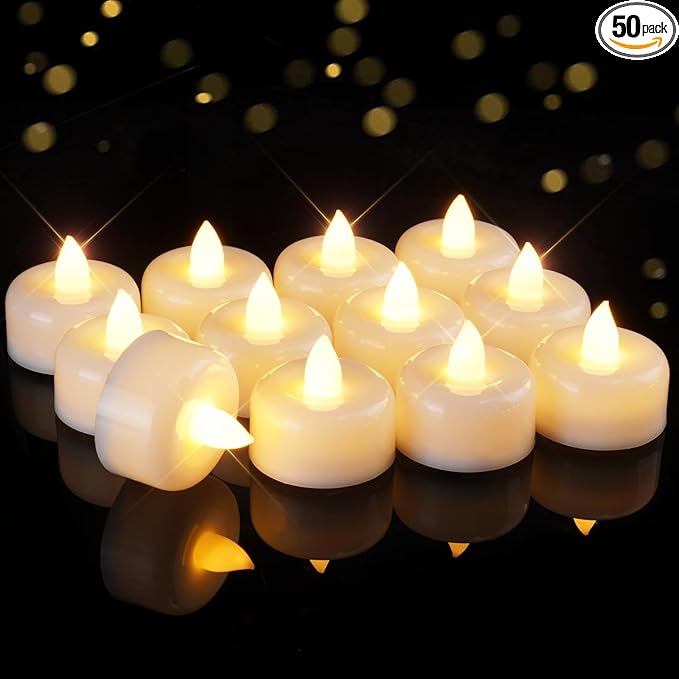 Raycare 50Pack Battery Operated Tea Lights Candles, Long Lasting Fake Candle, Flameless LED Tea Lights, Electric Candle for Wedding, Centerpieces, Home Decor, Halloween, Christmas