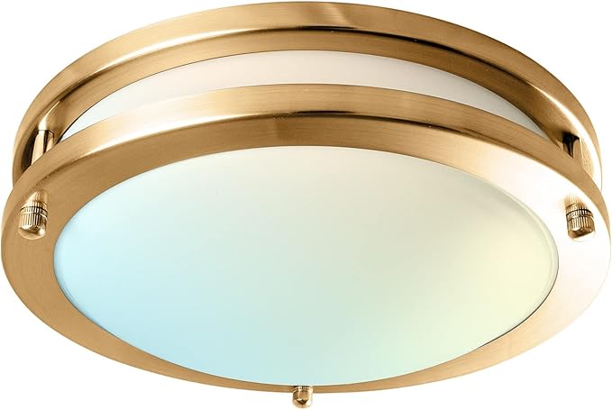 LUXRITE 10 Inch LED Flush Mount Ceiling Light, 5 Color Selectable 2700K | 3000K | 3500K | 4000K | 5000K, Dimmable Ceiling Light Fixture, 14W, 1050 Lumens, Energy Star, ETL Listed, Brushed Brass