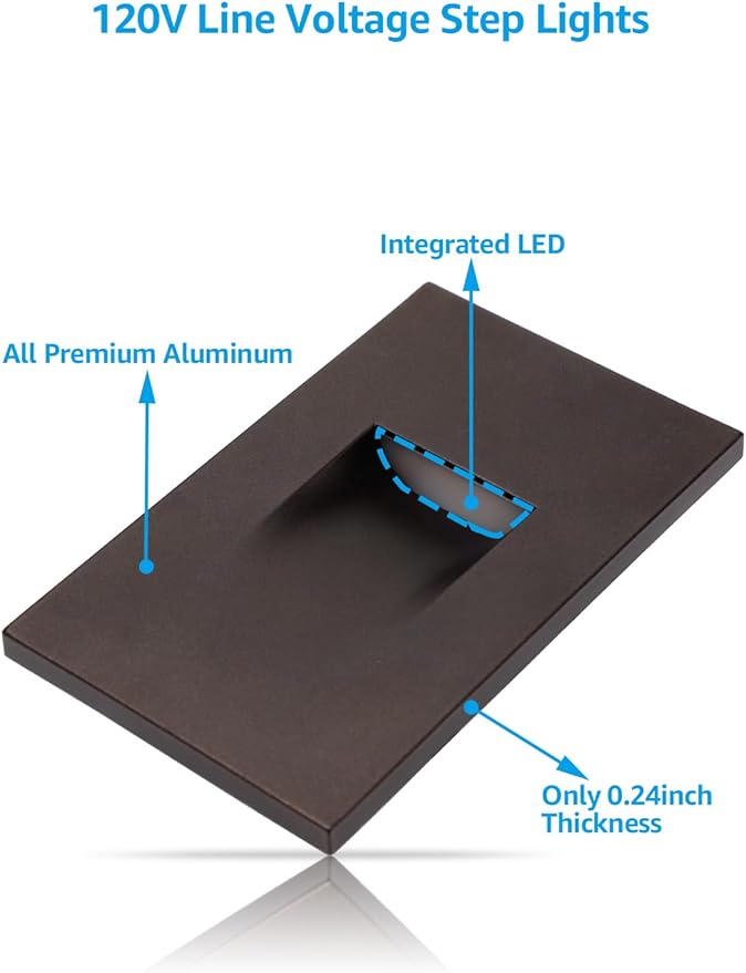LEONLITE 12-Pack 3CCT 120V LED Step Lights, 3.5W 110LM 5%-100% Dimmable Indoor Outdoor Waterproof Vertical Stair Light, 3000K/4000K/5000K Selectable, CRI90, ETL, Aluminum, Oil Rubbed Bronze