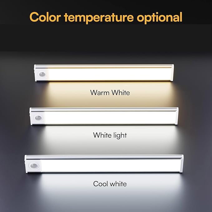 Under Cabinet Lighting Wireless, Under Cabinet Lights, 4 Pack Rechargeable Motion Sensor Light Indoor, 3 Color Temps, 5 Levels Dimmable Magnetic Closet Lights, Under Counter Lights for Kitchen, Stairs