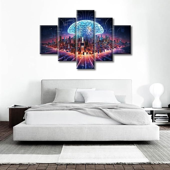 Human Brain Energy Wall Art for Living Room Artificial Intelligence Concept Canvas Wall Art Brain Nervous System Pictures Posters Modern Wall Decor Office Framed Ready to Hang, (60"Wx40"H)