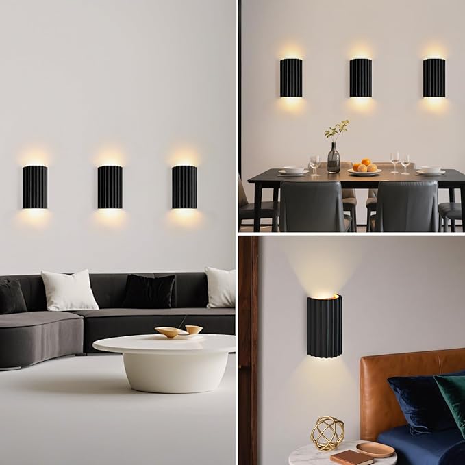 ZEROUNO Black Resin Modern LED Wall sconces Wall Lighting Set of 2, Hardwired Indoor Wall Light Fixtures Lamp Up and Down for Living Room Bedroom Hallway Corridor Conservatory Stairs (with E12 Bulbs)