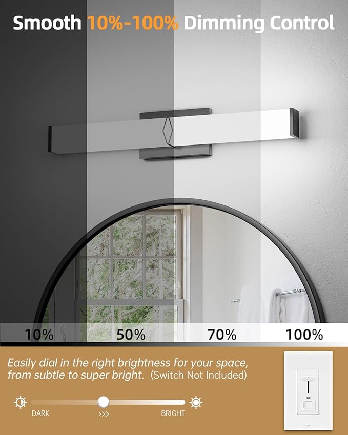 Modern Bathroom Light Fixtures, 24inch Dimmable LED Bathroom Vanity Lights Over Mirror, 25W 2700LM 5CCT Black Vanity Lighting Fixtures for Mirror,ETL Certified