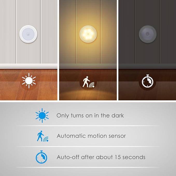AMIR Upgraded 3.15” Motion Sensor Light Indoor, Cordless Battery Powered Stick on LED Night Lights for Closet, Stair, Under Cabinet, Hallway, Kitchen (Warm White - Pack of 3)