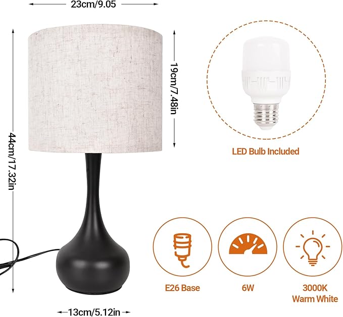 Touch Table Lamp for Bedroom,3 Way dimmable Nightstand Bedside Lamp with Linen Shade,Desk Lamp for Living Room, Guest Room, Home Office