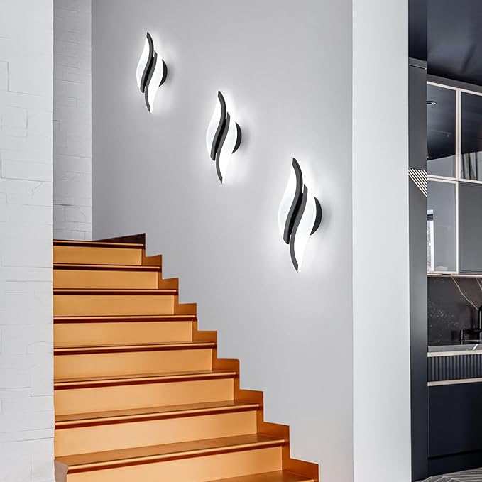 CANEOE 2 Packs Modern LED Wall Sconce 6000K Black Indoor Wall Light Fixtures Acrylic Wall Sconce Lighting for Living Room Bedroom Bedside Bathroom Hallway Stairway Wall Lamp (Black, 2 Packs, 6000K)