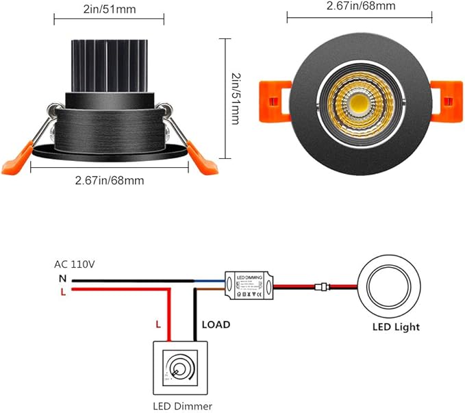 inShareplus 2 Inch LED Downlight, 3W Recessed Lighting COB Dimmable, 5000K Daylight White, CRI80, Black Trim, Ceiling Lights with LED Driver, 1 Pack