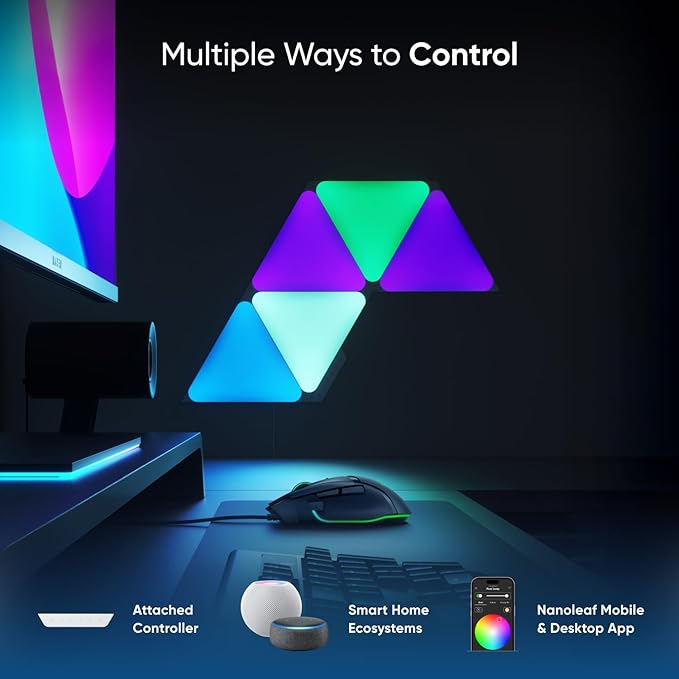 Nanoleaf Shapes LED Lights for Wall, WiFi Smart Home Wall Panel Light RGBW 16M+ Color LED Dimmable Gaming and Home Decor Wall Lights Smarter Kits (Triangles Smarter Kit 7 Pack)