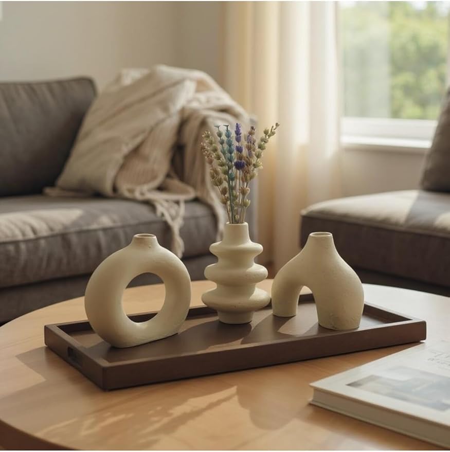 SODEF Concrete Scandinavian Decor Set Cream Black Geometric Design 4 Piece - Cream/Black, One Size