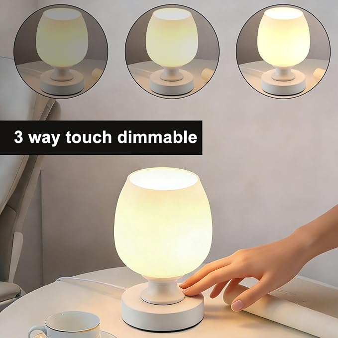 Small LED Table Lamp for Bedroom, 2 Sets Touch Control Dimmable Desk Light,USB Port White