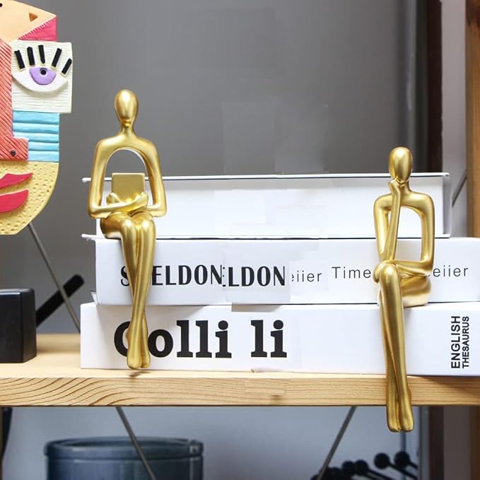 Gold Home Decor Thinker Statue Accents, Set of 3 Thinker Sculptures Office Decor Modern Abstract Resin Decoration on Shelf Table Desk for Living Room Office Bedroom (Small Gold)