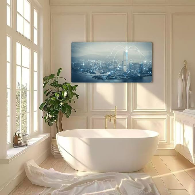 Wibinuki Wall Art Wall Decor Wall Paintings Smart city and communicion network IoT(Internet of Things). for Living Room Bedroom Bathroom Home Decor Can Be Hung Directly 20"x 40"