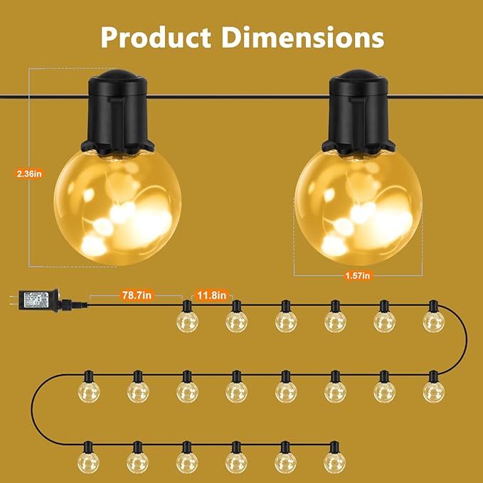 Outdoor String Lights Plug in, 25ft 20 LED Bulbs Hanging Patio Lights Dimmable with Timer & Remote, Globe Bulb Shatterproof & Waterproof for Indoor Backyard Balcony Decor - Warm White & Multi
