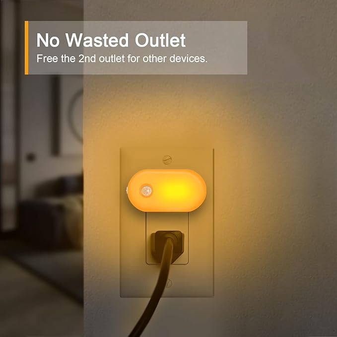 Lyridz 120LM Ultra Bright Plug-in Motion Sensor Night Light, Stepless Dimmable LED Nightlight, Always-On and Auto-Off, for Hallway, Stairs, Bathroom, Bedroom, Garage, Amber (2-Pack)