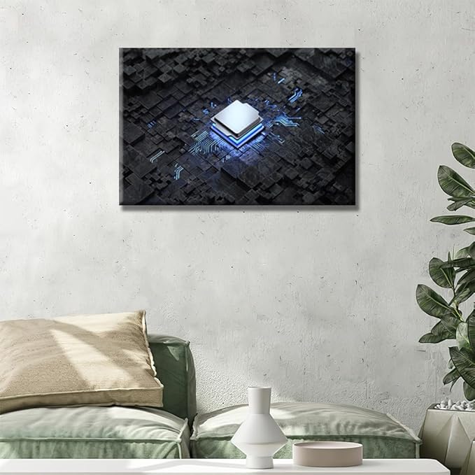 LSIUHWUWI 1 Panel Modern Central Computer Processors CPU Wall Decorations for Living Room CPU Concept Pictures Black and White Wall Art Posters Framed Ready to Hang 16X24 INCH