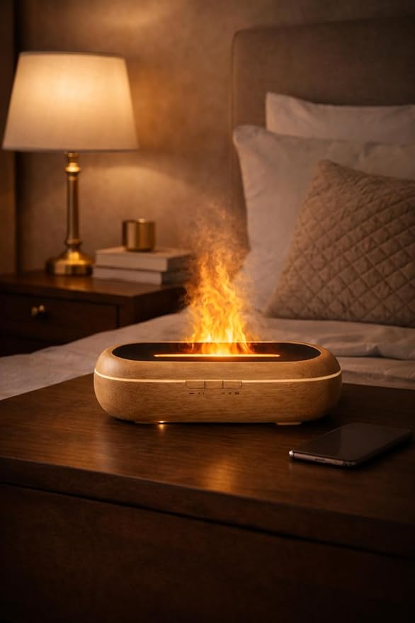 AquaAura Flame Diffuser – Flame Effect Essential Oil Diffuser & Humidifier, 160ml Aromatherapy Diffuser with 7 LED Colors, Cool Mist Humidifier with 1H/3H/6H Timer Auto Shutoff