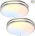 16in 50W LED Flush Mount Ceiling Lights 5600lm Super Bright, Dimmable LED Ceiling Light Fixtures 2700K-6500K 5CCT Adjusted, 2-Pack Modern Light Fixture Ceiling for Living Room Bedroom Kitchen , Nickle