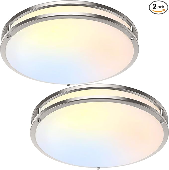 16in 50W LED Flush Mount Ceiling Lights 5600lm Super Bright, Dimmable LED Ceiling Light Fixtures 2700K-6500K 5CCT Adjusted, 2-Pack Modern Light Fixture Ceiling for Living Room Bedroom Kitchen , Nickle