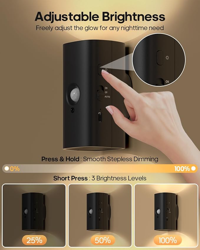 Rechargeable Night Light with Motion Sensor, 2200mah Battery Operated Warm White Motion Sensor Light Indoor, Magnetic Stick-on Light for Bathroom, Bedroom, Stairs, Hallway, 2-Pack