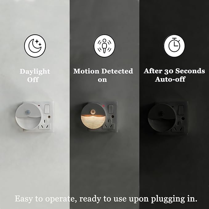 Plug-in Motion Sensor Night Light, Dusk to Dawn Light Sensor, Soft Warm White LED Backlit Glow, Auto On/Off for Bathroom Bedroom Hallway Stairs Nursery, 4 Pack