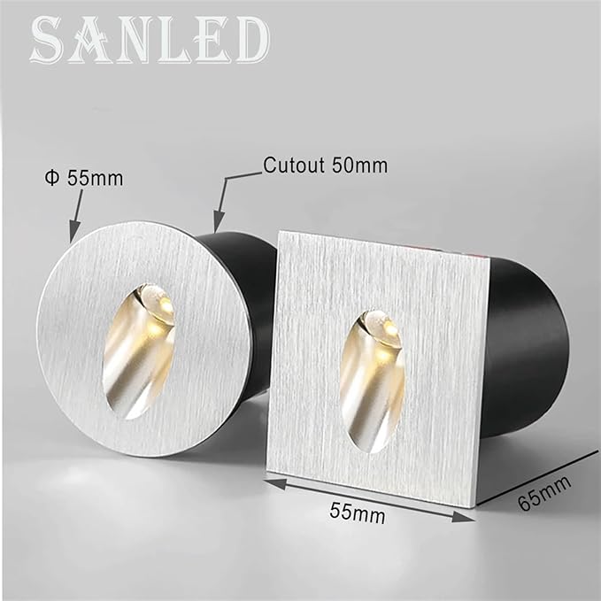 Wall Sconce Lamps Embedded with Mounting Box Round Nightlight for Stair Step Corridor Balcony Luminaire AC85-265V/DC12V(Cool(5500-7000K),3W 12V-24V)