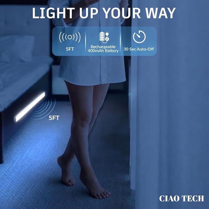 Motion Sensor Night Light Bar - Motion Sensor Closet LED Light: Adjustable Brightness, USB Rechargeable (400 MAh Battery), Multi-Mount Design