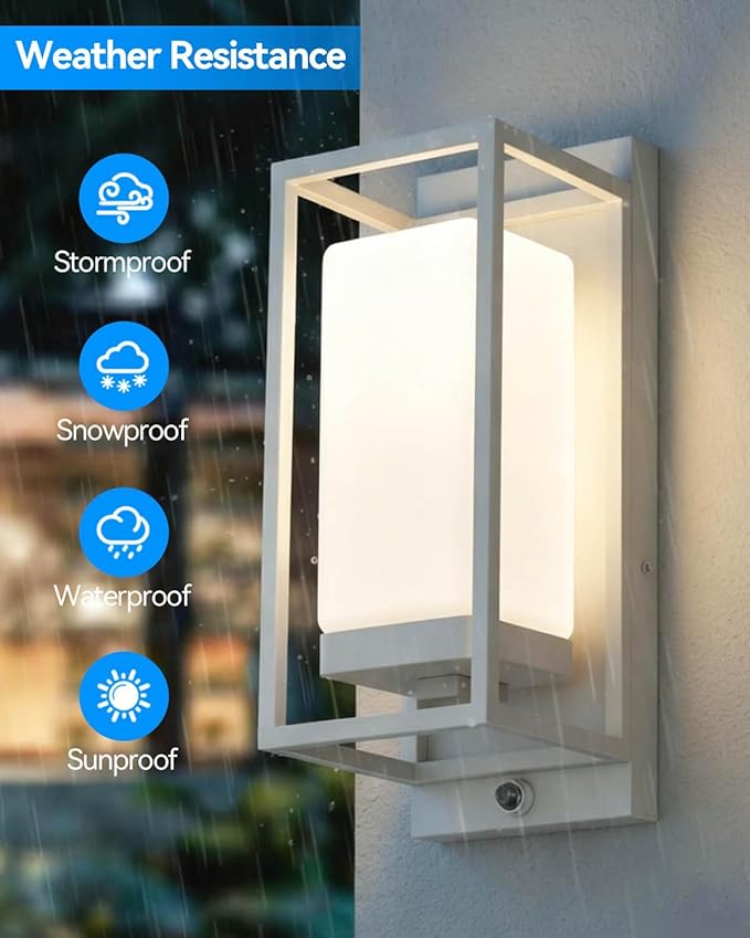 RAYVO Modern Outdoor Wall Light with Dusk to Dawn Sensor, Waterproof Exterior Lighting Fixtures with E26 Base, 3000K LED Bulb Included, Outdoor Sconce Lights for Porch Garage Entryway