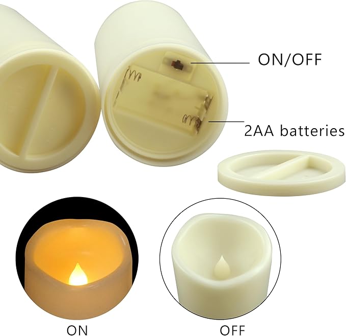 Waterproof Outdoor Battery Operated Flameless Candles with Auto Timer Flickering Plastic Resin Electric LED Pillar Lights for Lantern Patio Garden Wedding Party Decorations 3x3 Inches 6 Pack Ivory